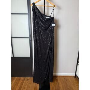 Mac Duggal 42029 NWT SEQUINED STRAPPY ONE SHOULDER COLUMN GOWN Size 18